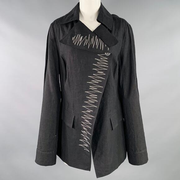 ANETT ROSTEL Size 4 Black White Linen Embroidered Jacket Blazer - Picture 1 of 6